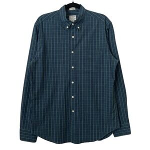 J. Crew Shirt Mens Medium Blue Green Classic Secret Wash Organic Cotton Plaid